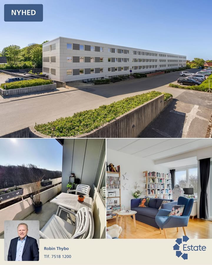 ESTATE Robin Thybo Esbjerg & Varde viser velindrettet 2v'er med altan og grøn udsigt frem