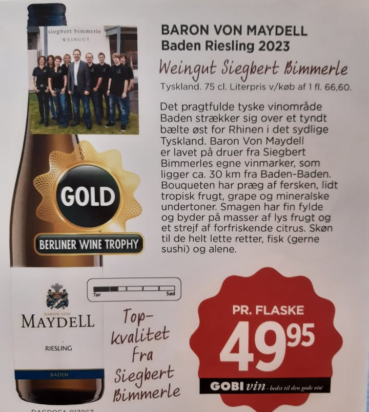 Meny Randers tilbyder Baron Von Maydell Riesling til en skarp pris