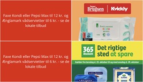 Faxe Kondi eller Pepsi Max til 12 kr. og Ænglamark vådservietter til 6 kr. - se de lokale tilbud