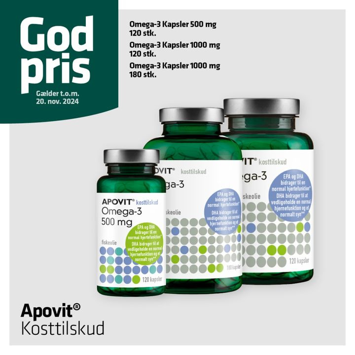 Vejlby Apotek tilbyder ekstra god pris på Omega-3 kapsler fra Apovit
