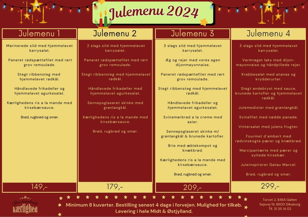 Den Brændende Kærlighed tilbyder fire lækre julemenuer til enhver smag