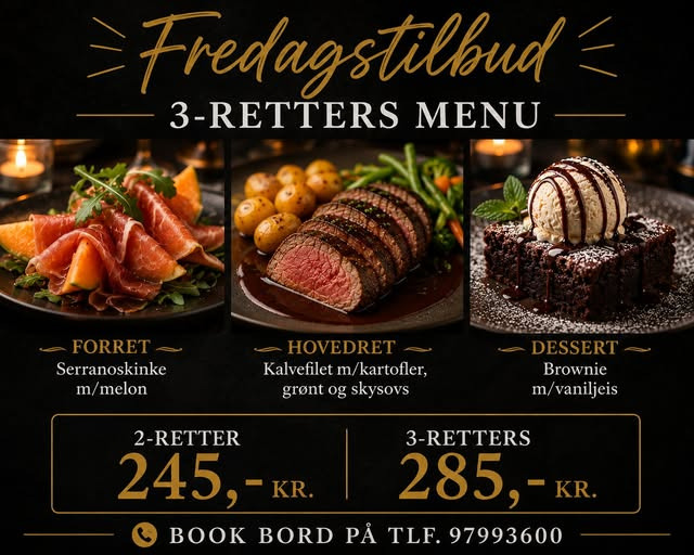 Vesløs Kro tilbyder 3-retters menu, wienerschnitzel og kroburger fredag d. 29/5