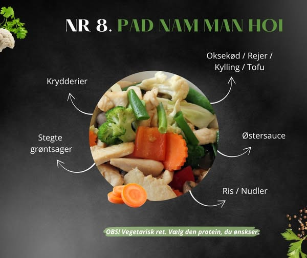 Pinto Thai Take Away serverer Pad Nam Man Hoi med valgfrit protein