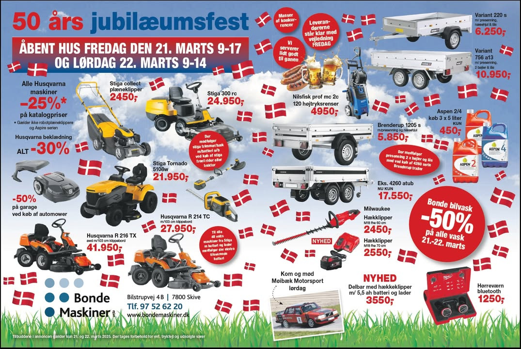 Bonde Maskiner annoncerer tilbud og serverer lidt godt til ganen i weekenden
