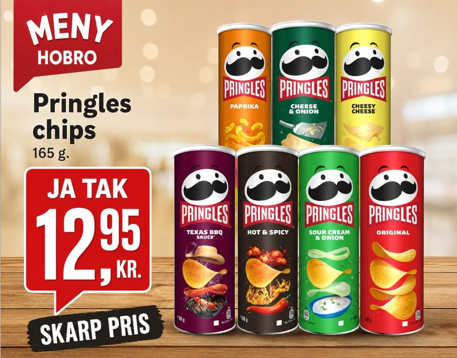 MENY Hobro tilbyder Pringles til 12,95 kr.