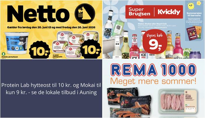 Protein Lab hytteost til 10 kr. og Mokai til kun 9 kr. - se de lokale tilbud i Auning