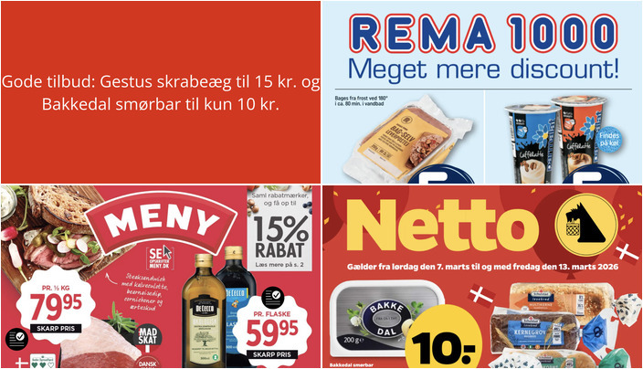 Gode tilbud: Gestus skrabeæg til 15 kr. og Bakkedal smørbar til kun 10 kr.