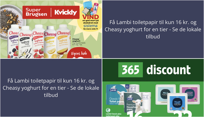 Få Lambi toiletpapir til kun 16 kr. og Cheasy yoghurt for en tier - Se de lokale tilbud