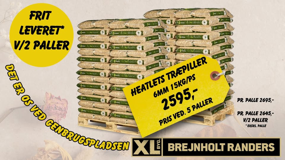 XL-Byg Brejnholt Randers tilbyder fri levering af træpiller ved køb af to paller