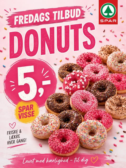 SPAR Visse har fredagstilbud på friske donuts til 5 kroner stykket