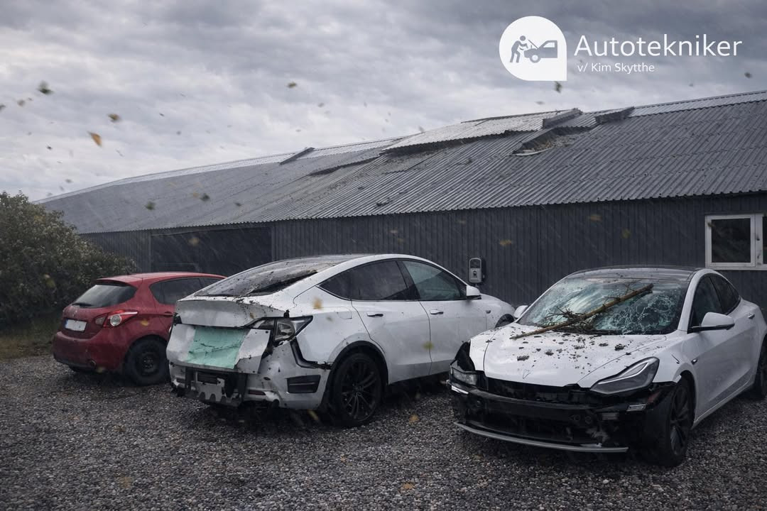 Autotekniker Kim Skytthe hjælper med stormskader på bilen