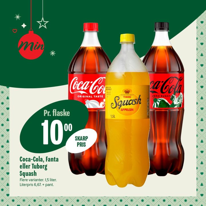 Min Købmand, Nim: Coca-Cola, Fanta og Tuborg Squash for kun 10 kr. fra 16. til 22. november