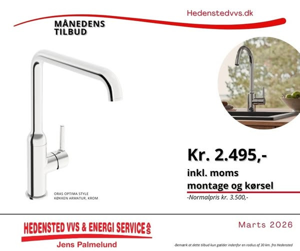 Hedensted VVS Service tilbyder stilrent køkkenarmatur i marts