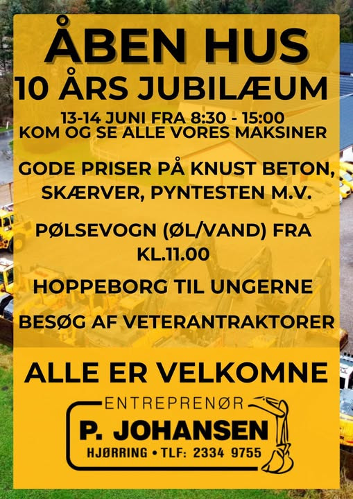 Entreprenør P. Johansen ApS inviterer til åbent hus for 10-års jubilæum