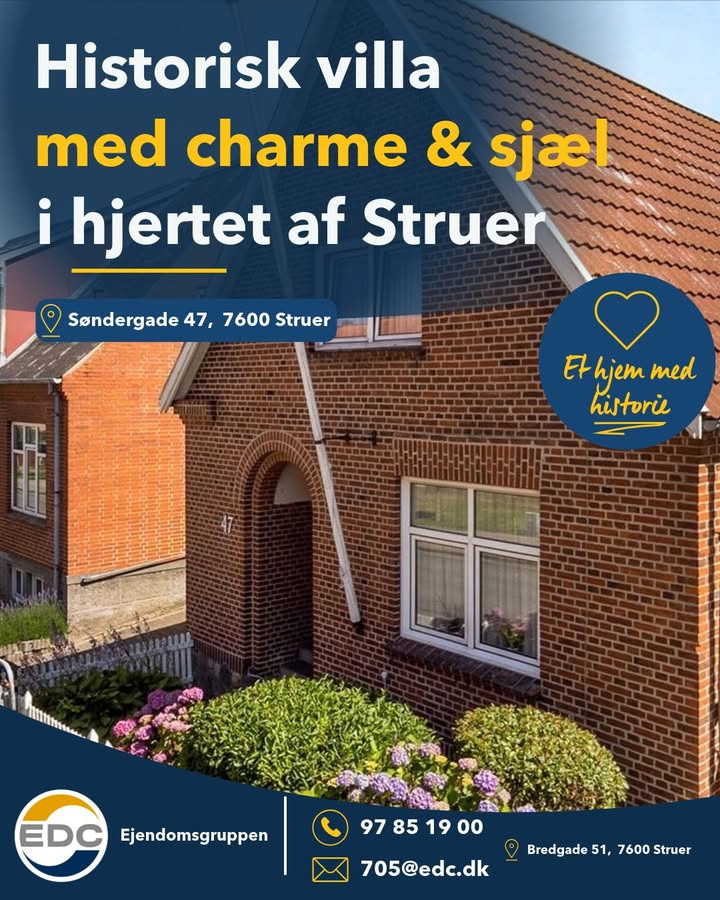 EDC Ejen­doms­grup­pen Struer præsenterer historisk villa med charme og sjæl midt i Struer