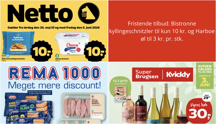 Fristende tilbud: Bistronne kyllingeschnitzler til kun 10 kr. og Harboe øl til 3 kr. pr. stk.