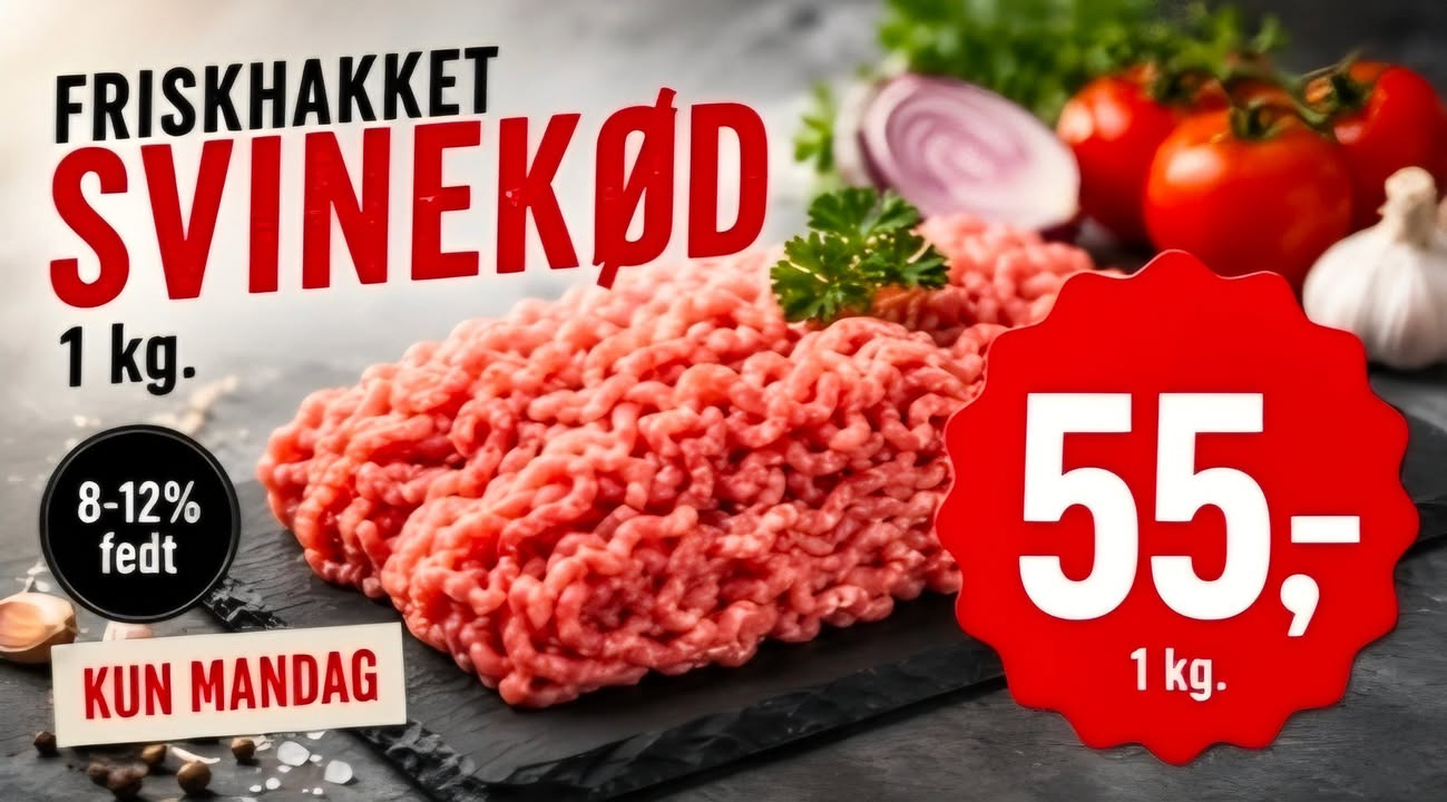 Meny Als har friskhakket svinekød hver mandag til 55 kr. pr. kg
