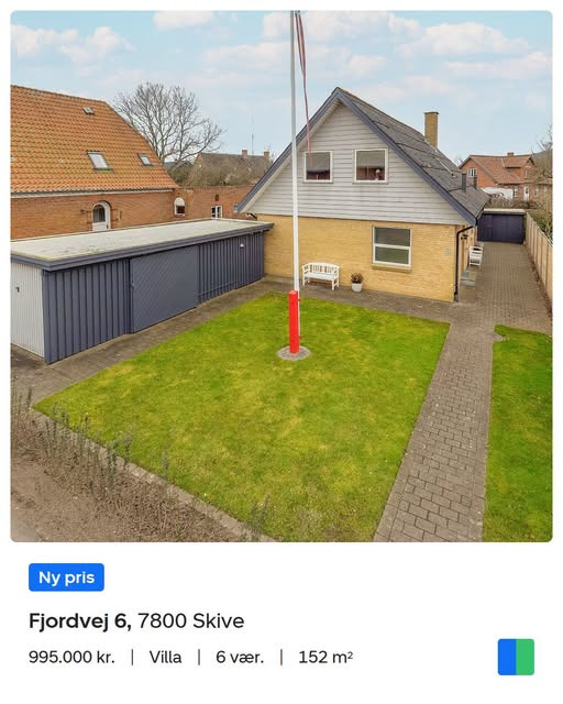 Nybolig Skive I/S annoncerer ny pris på Fjordvej 6 i Skive til 995.000 kr.