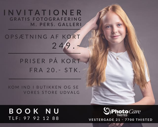 PhotoCare Thisted tilbyder gratis portrætfotografering til konfirmationsinvitationer