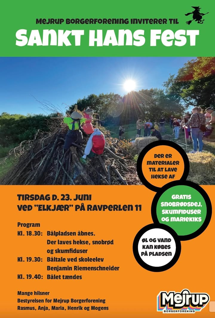 Mejrup Kultur- og Fritidscenter deler Sankt Hans Fest med Benjamin som båltaler