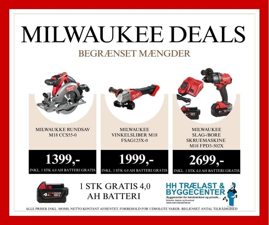 Gode tilbud på Milwaukee-værktøj hos HH Trælast & Byggecenter A/S i uge 35