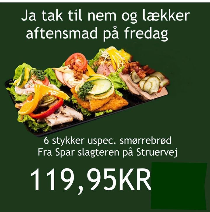 Min Købmand i Asp tilbyder smørrebrød fra slagteren på Struervej til 119.95 kr for 6 stk, afhentning fra 4/10