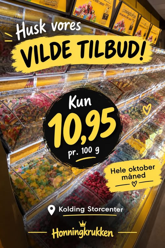 Honning tilbyder bland selv-slik til 10,95 kr. pr. 100 g i oktober