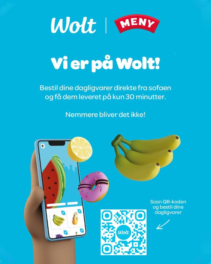 Meny Hjerting tilbyder levering gennem Wolt i regnvejret