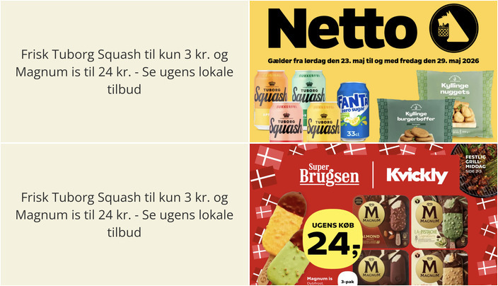 Frisk Tuborg Squash til kun 3 kr. og Magnum is til 24 kr. - Se ugens lokale tilbud