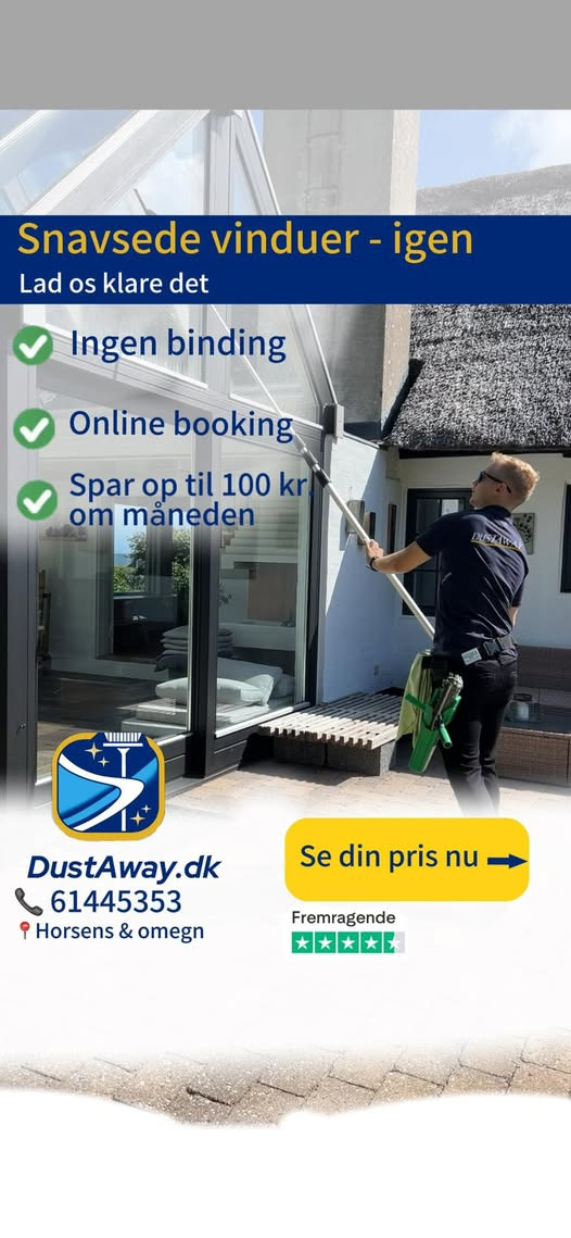 DustAway tilbyder enkel og pålidelig vinduespudsning online