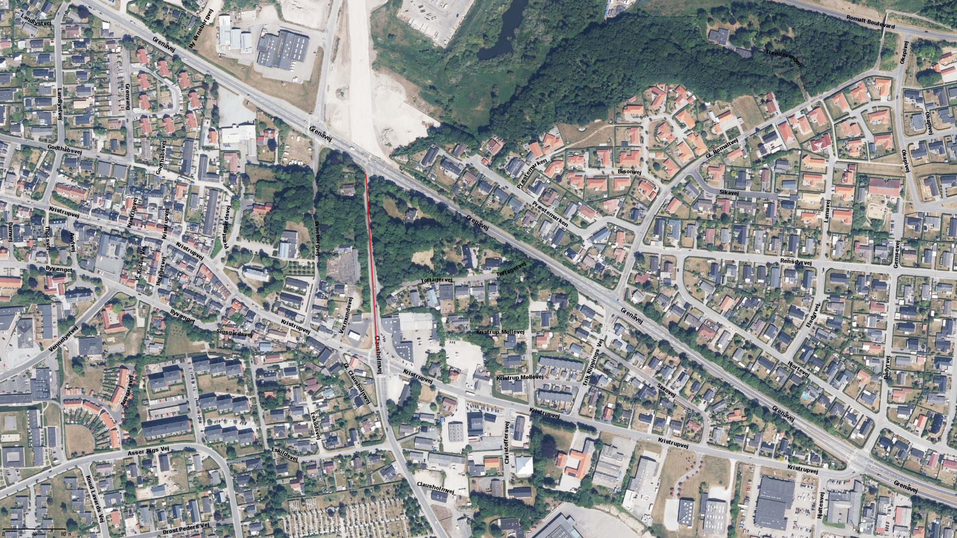 Clausholmvej bliver spærret ved Kristrupvej i nordlig retning