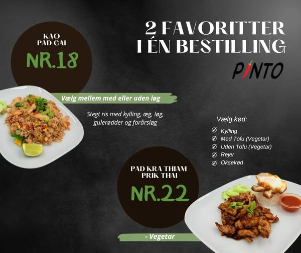 Pinto Thai Take Away tilbyder takeaway med Kao Pad Gai og Pad Kra Thiam Prik Thai
