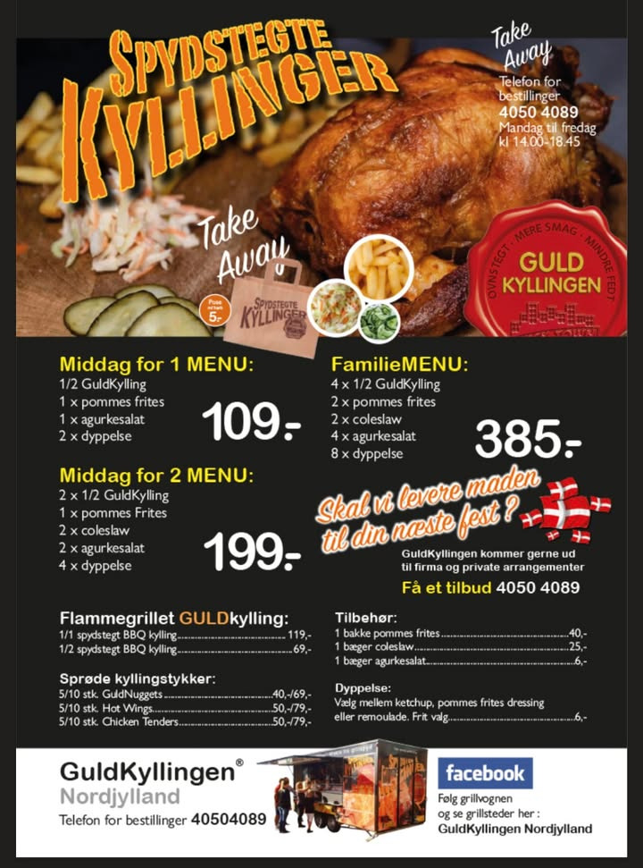 Meny Als får besøg af Guldkyllingen med take away mandag
