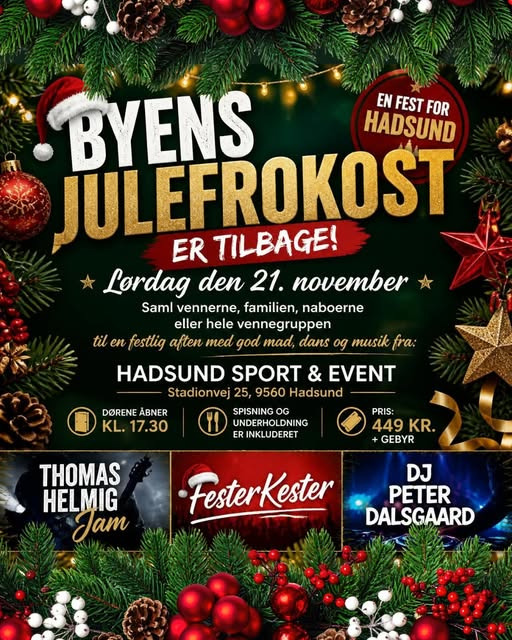 Hadsund Sport og Event opfordrer til at købe billet til årets julefrokost i Hadsund