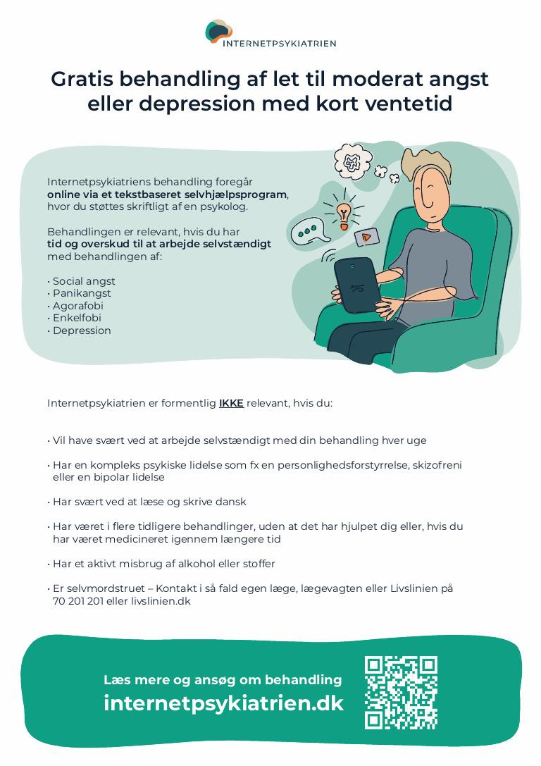 Internetpsykiatrien tilbyder gratis online behandling for angst og depression