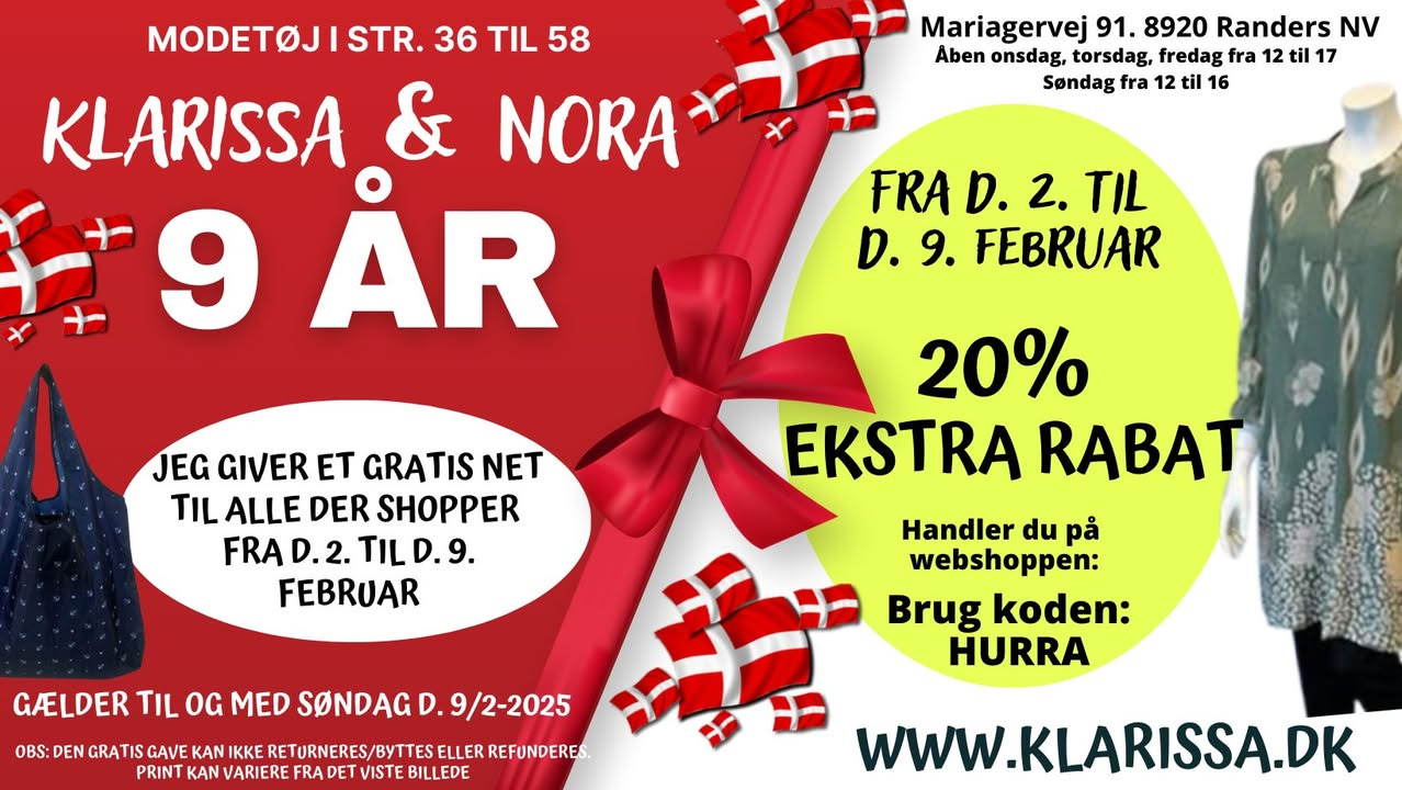 Klarissa & Nora fejrer 9 års fødselsdag med 20% rabat og gratis net til alle kunder