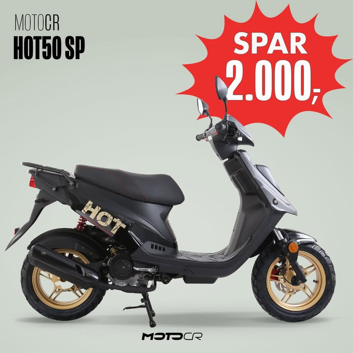 Midtsjællands Knallertservice v/Jan Saxe Andersen tilbyder stor besparelse på MOTOCR HOT50 SP i matsort/guld