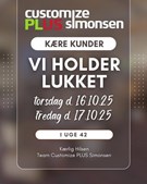 Customize PLUS Simonsen informerer om lukkedage i uge 42