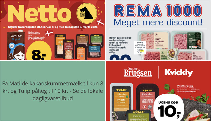 Få Matilde kakaoskummetmælk til kun 8 kr. og Tulip pålæg til 10 kr. - Se de lokale dagligvaretilbud