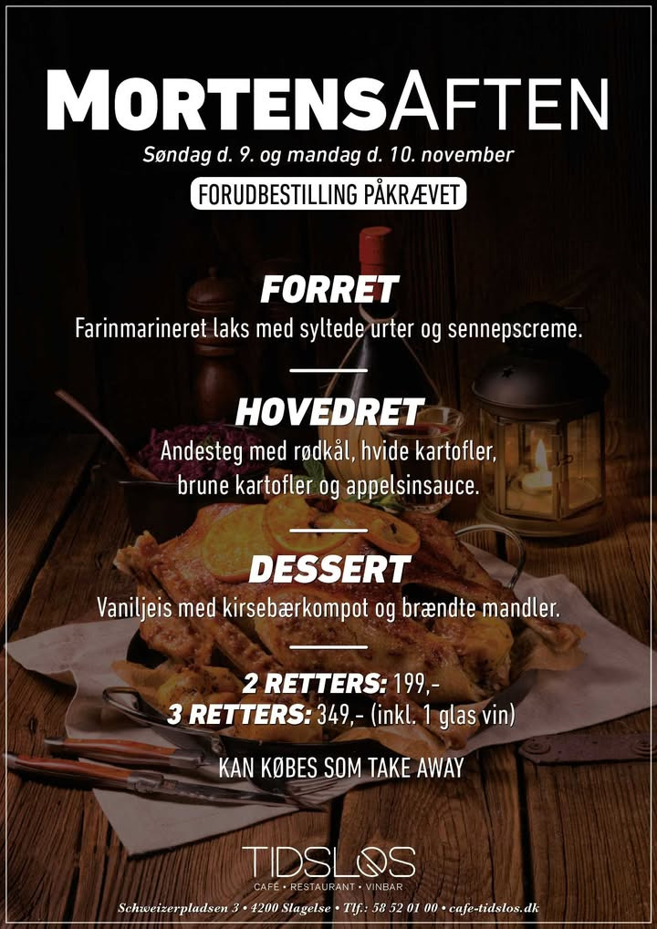Café Tidslös inviterer til Mortensaften med lækker menu og hyggelig atmosfære