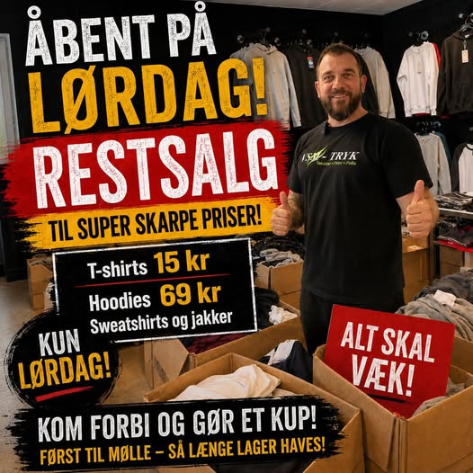 VSM-Tryk holder restsalg med T-shirts til 15 kr. på lørdag