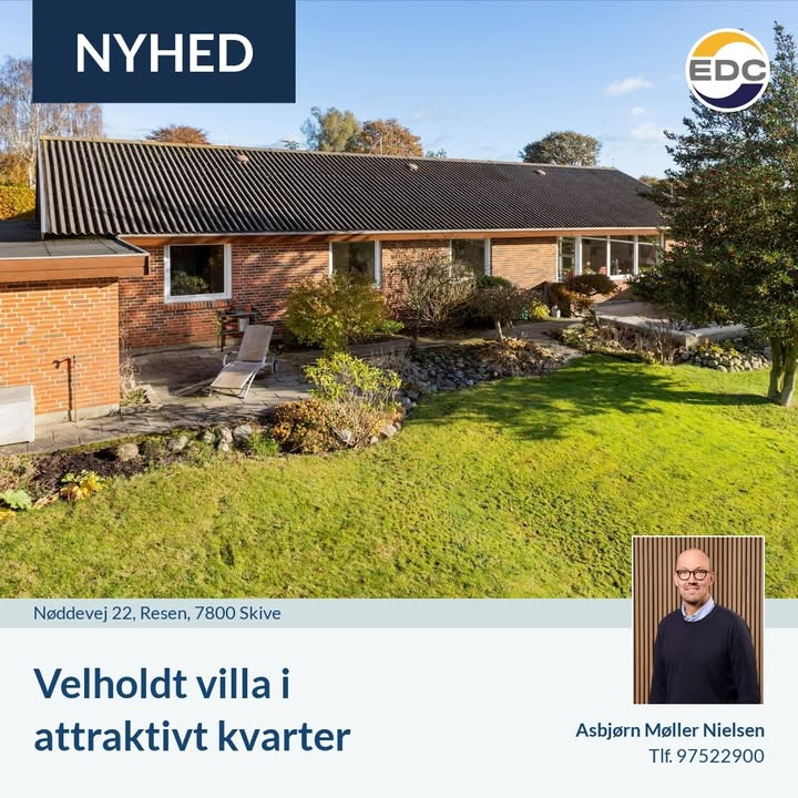 EDC Skive I/S annoncerer nyhed: Velholdt villa på Nøddevej til salg