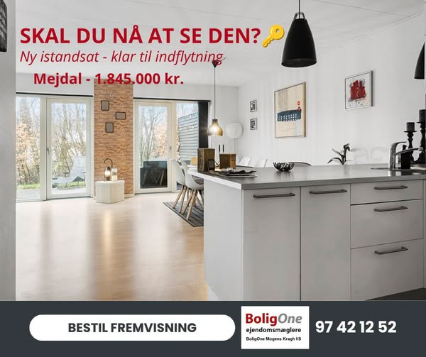 BoligOne Mogens Kragh I/S opfordrer til at booke fremvisning af istandsat enderækkehus i Mejdal