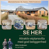 Ejendomsmægler Mike Andersen præsenterer attraktiv etplansvilla i Taulov