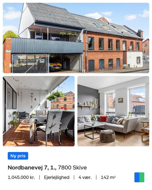 Nybolig Skive I/S præsenterer lys ejerlejlighed på 142 m² i Skive