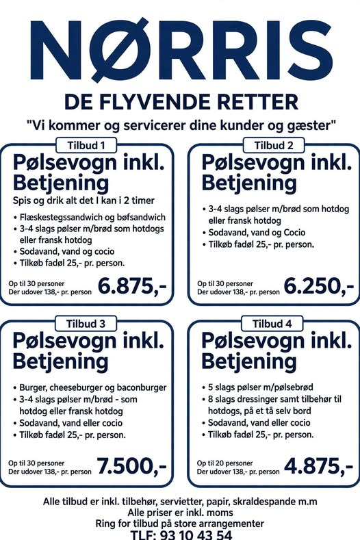 Nørris Multifirma ApS tilbyder madvogn med mad, drikke og betjening til arrangementer