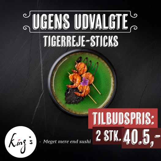 Kings Sushi Horsens tilbyder rabat på tigerreje-sticks takeaway