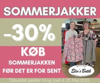 Elins Butik tilbyder 30% rabat på sommerjakker indtil 23. maj 2025