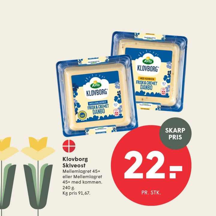 Skarpe priser på Klovborg skiveost hos SPAR SKALLERUP A/S i uge 14