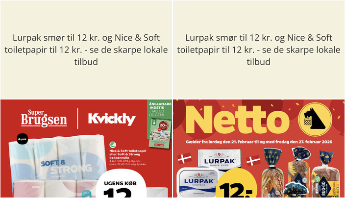 Lurpak smør til 12 kr. og Nice & Soft toiletpapir til 12 kr. - se de skarpe lokale tilbud